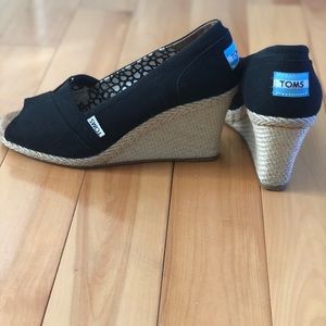 TOMS Black Espadrille Wedges